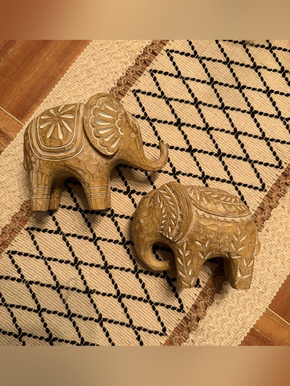 Hand-Carved Decorative Elephant Set